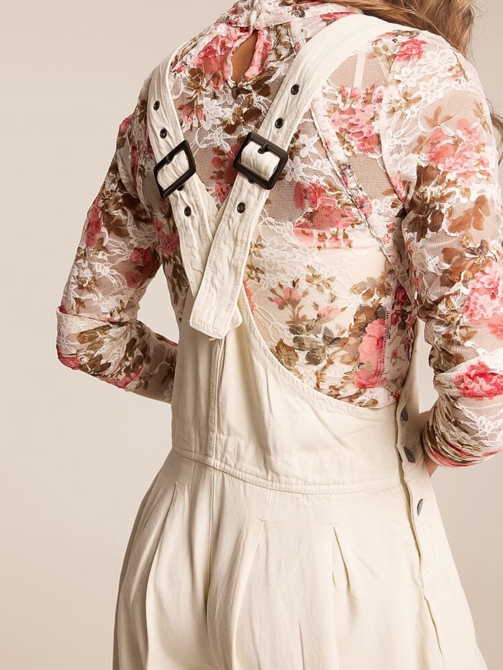NWT FREE PEOPLE WE THE FREE Felix Terry Overalls | Tea/Ivory MSRP $168 Oversized - Picture 6 of 8
